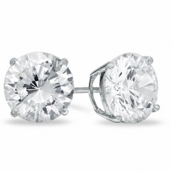NWT 16k White Gold Round Cut Cubic Zirconia Stud Earrings CZ - Picture 1 of 1